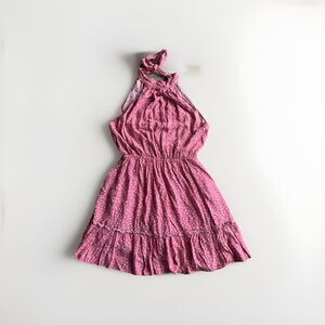 Womens Small Halter Mini Dress Pink Polka Dot Ruffle Coquette Summercore